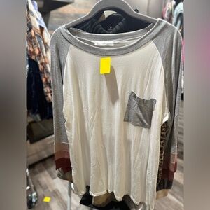 Casual Gray and Cream Long Sleeve Women's Top